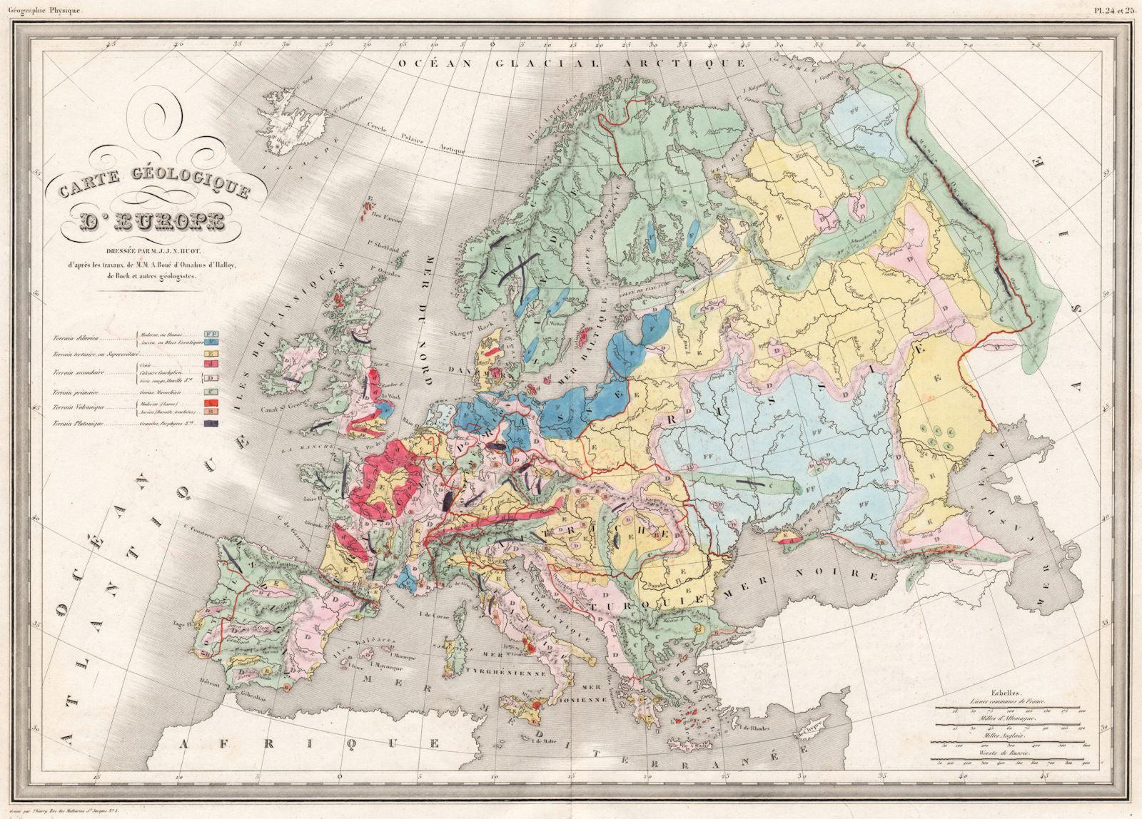EUROPE GEOLOGICAL.Carte Géologique d'Europe. MALTE-BRUN c1846 old antique map